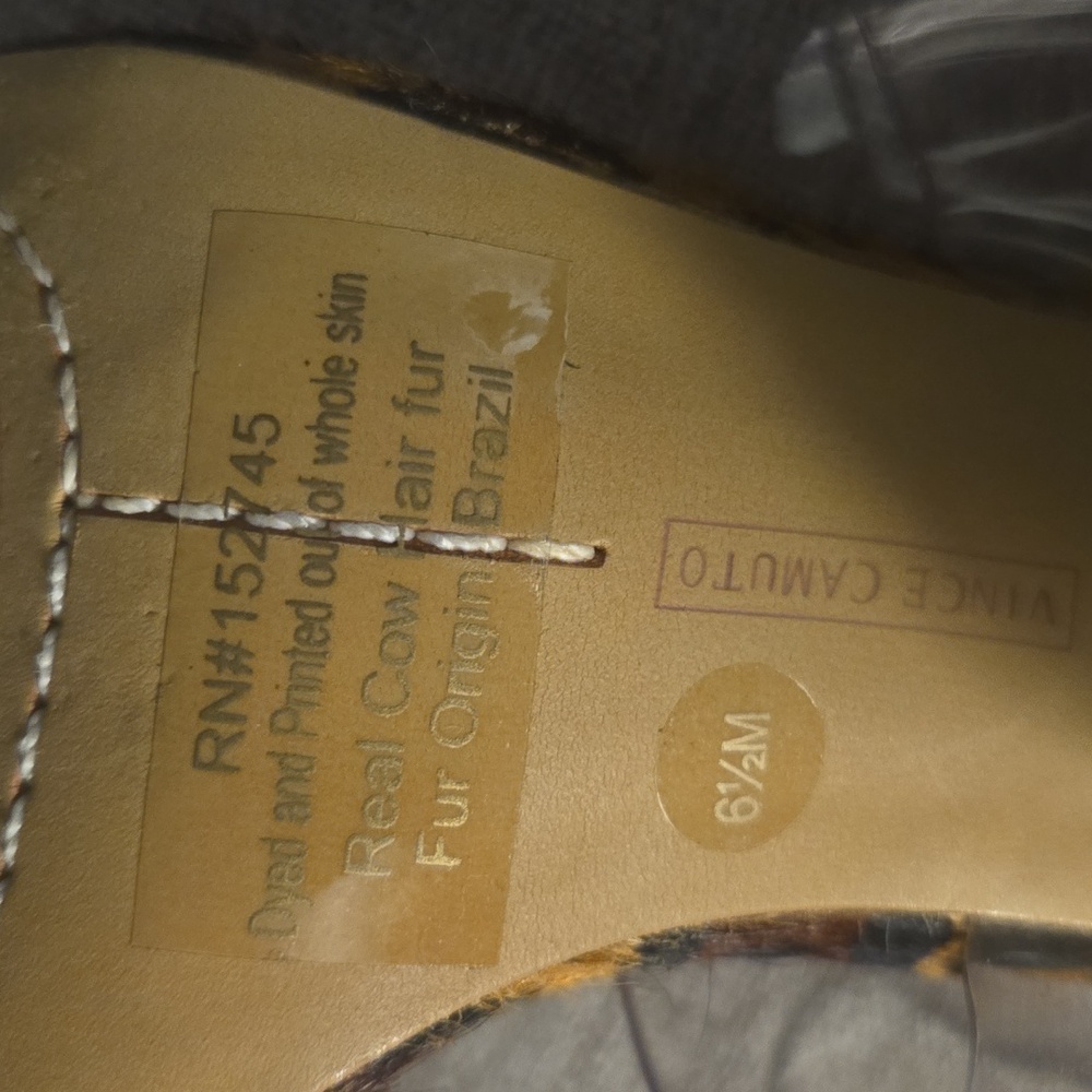 Vince Camuto Brown Tan Heels with Clear Strap Cow Hair - Picture 6 of 7